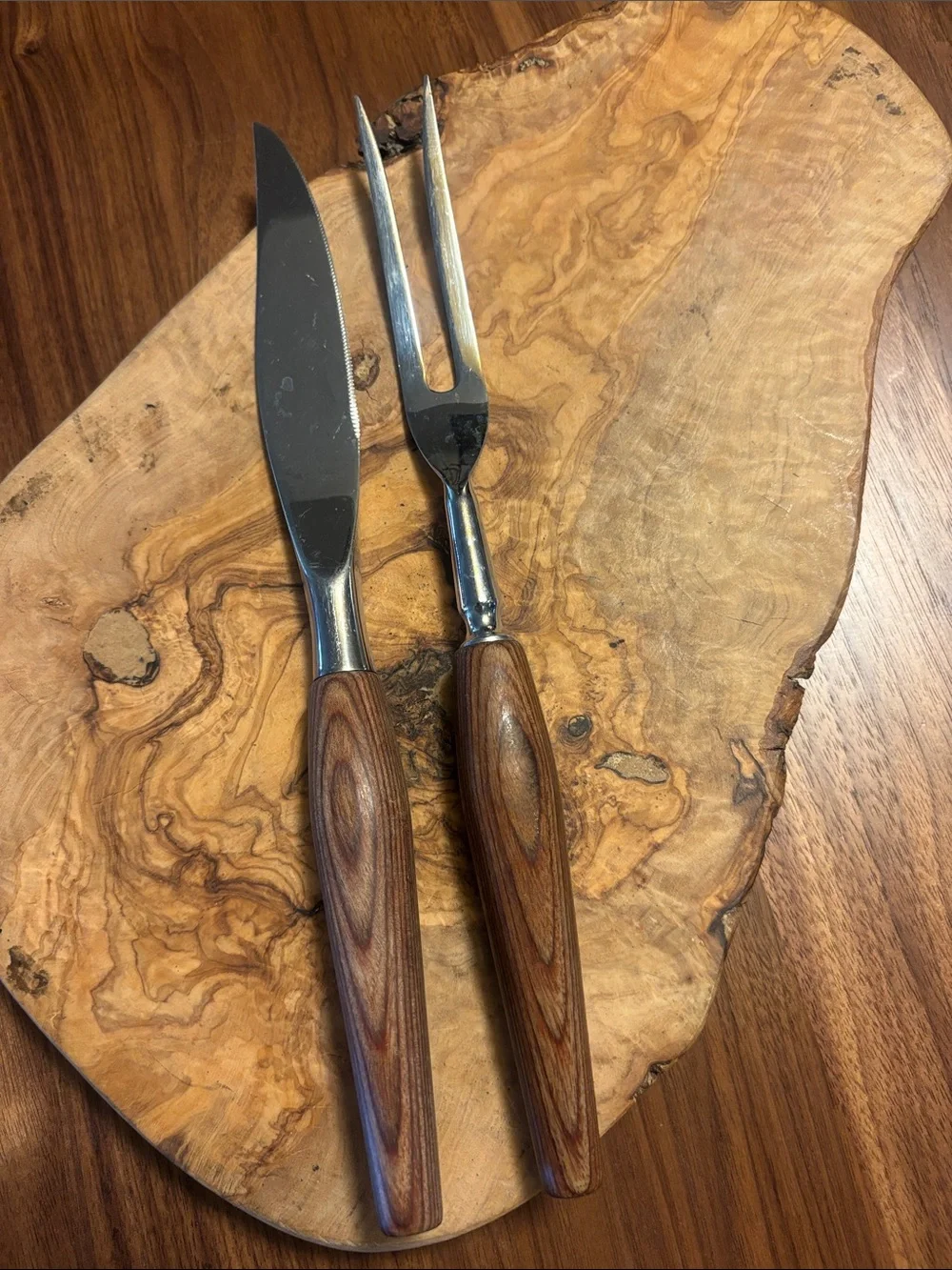 Vintage Mode Danish Wood-Handle Carving Set - Knife & Fork